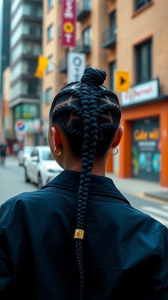 A woman with box braids styled in a ponytail, showcasing a chic and practical hairstyle.