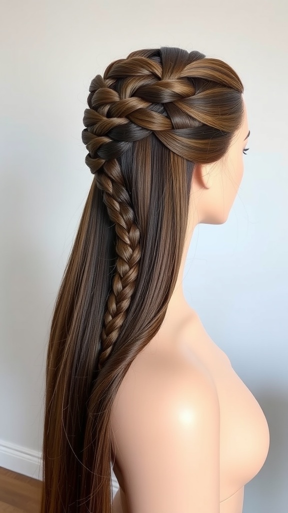 Braided half up half down quick weave hairstyle
