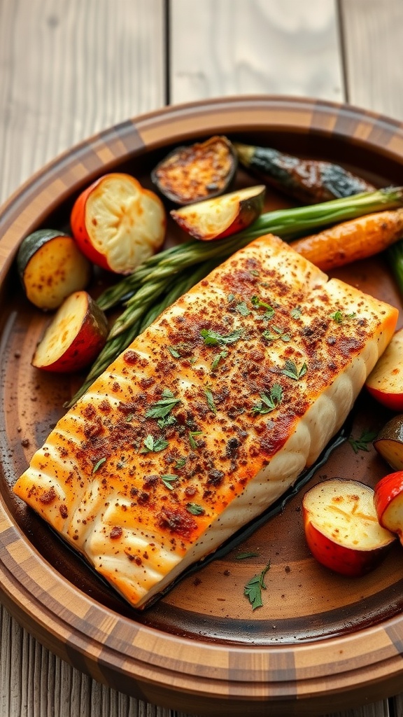 Cajun Spiced Baked Salmon with vegetables