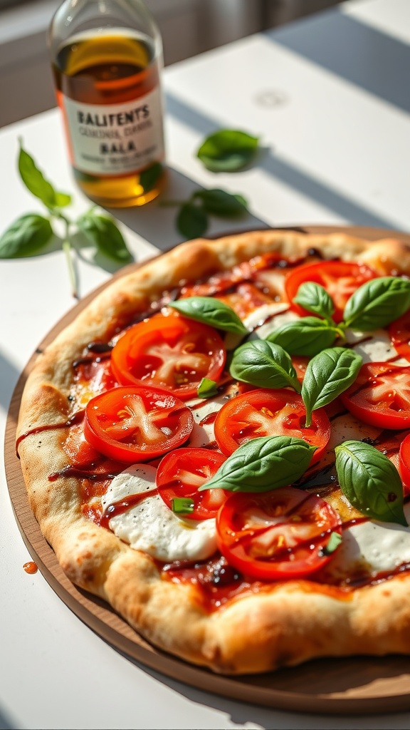 A delicious Caprese Salad Pizza with fresh tomatoes and basil.