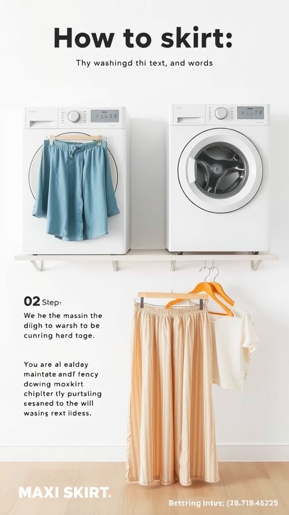 Image showing a washing machine with a blue skirt and a beige maxi skirt for laundry care instructions.