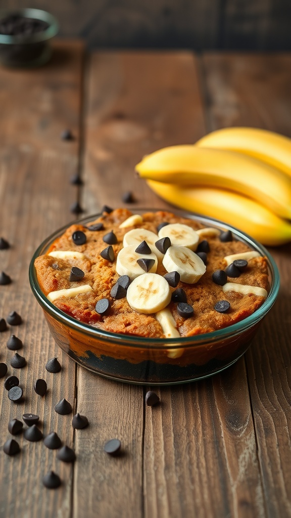Chocolate Chip Banana Dump Cake with bananas and chocolate chips