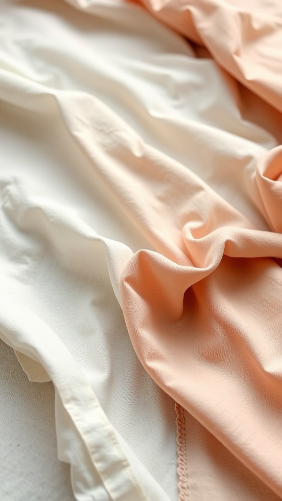 Close-up of light peach and white fabric draped elegantly