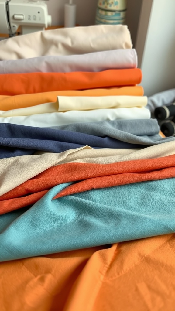 Colorful stack of fabrics for making a wrap skirt