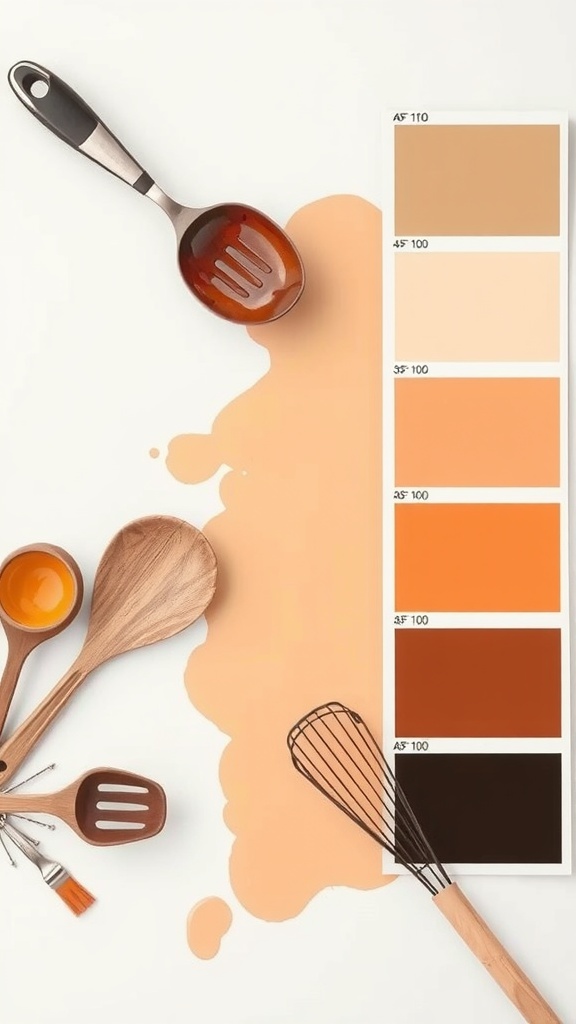 Color palette with various shades of brown and kitchen utensils.