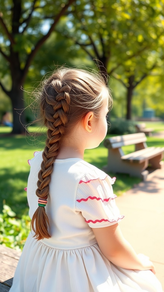 A young girl with a classic French braid enjoying a sunny day outdoors.