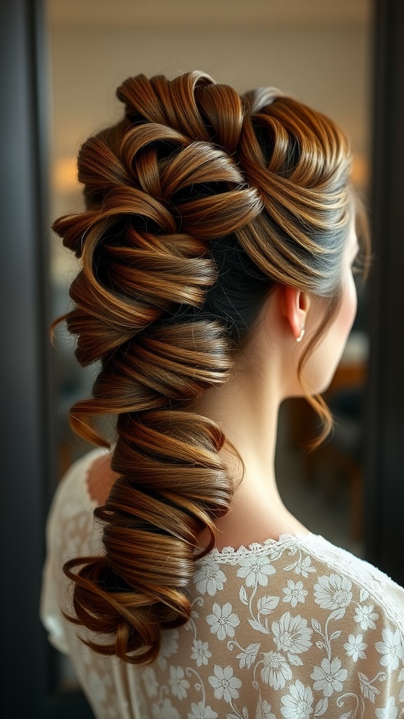 A beautifully styled classic ponytail with volume at the crown, showcasing an elegant braid and smooth finish.