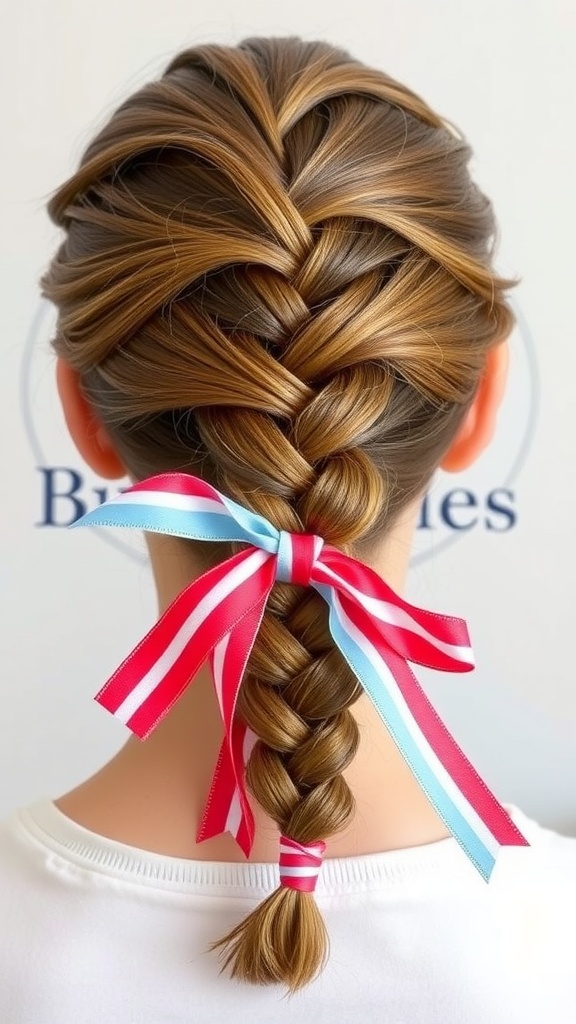 A classic three-strand braid with ribbons