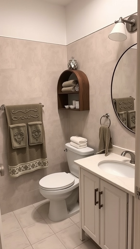 Aesthetic bathroom featuring coordinated accessories and a cohesive theme.