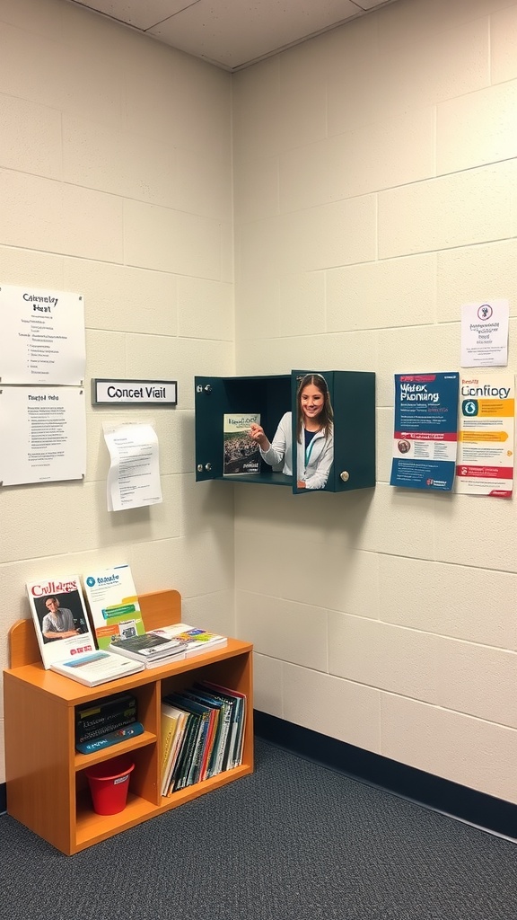 A college and career planning zone with informative posters and a shelf of resources
