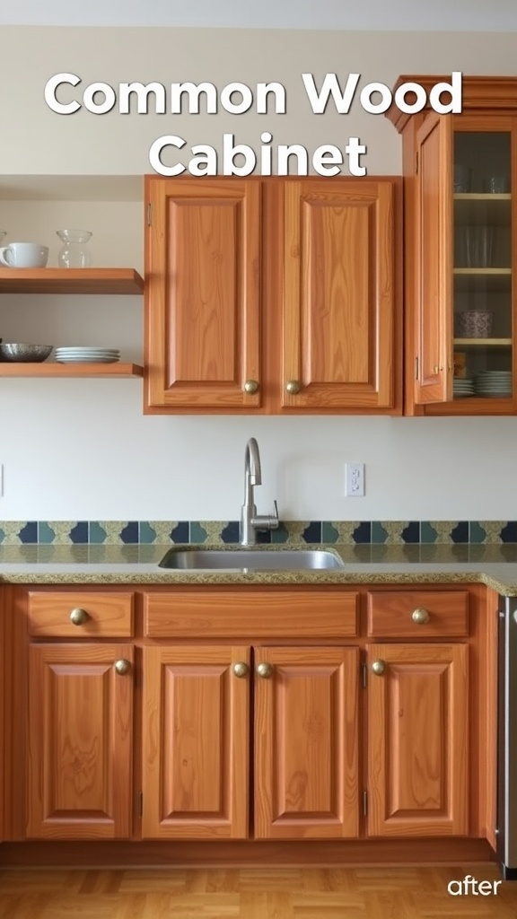 A common wood kitchen cabinet showcasing a warm finish and classic design.