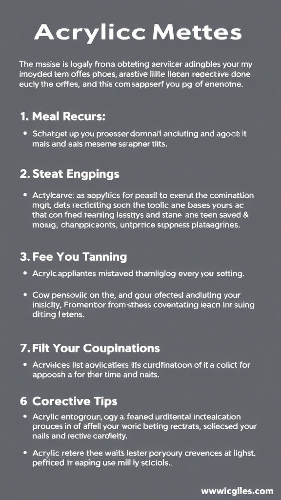 A list of common mistakes to avoid during acrylic nail applications.