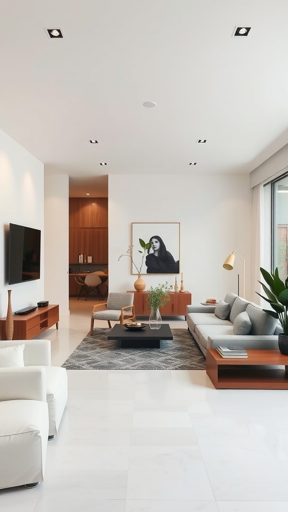 A modern sunken living room with stylish furniture and a cozy atmosphere.