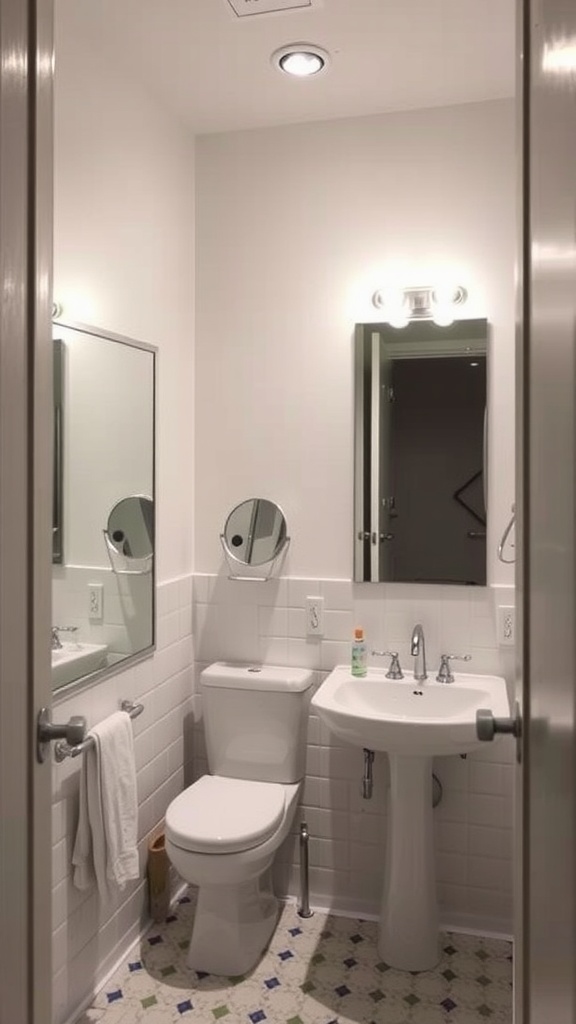 Small half bathroom with creative use of mirrors