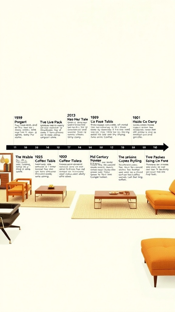 A timeline of mid century modern furniture showcasing significant designs and their history.