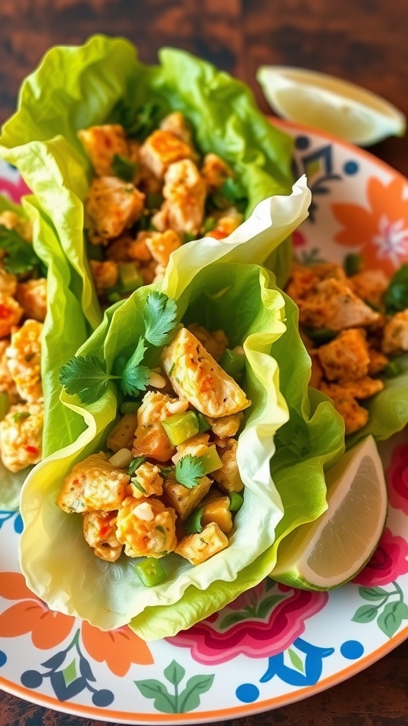 Curry tuna salad lettuce wraps with fresh ingredients