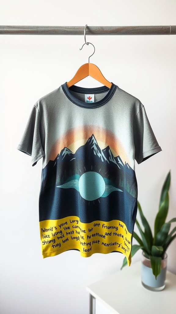Customized graphic tee featuring a mountain design and playful text