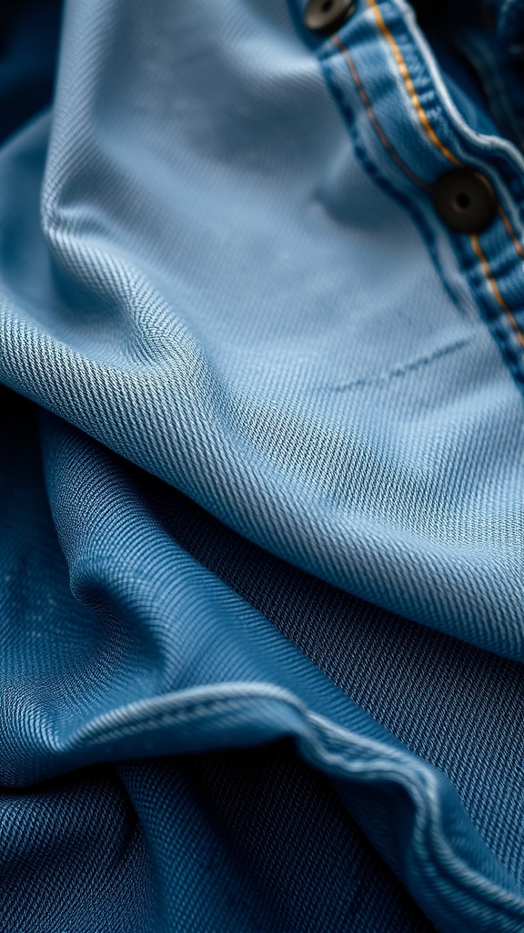Close-up of denim fabric showing texture and color variations in a mini skirt