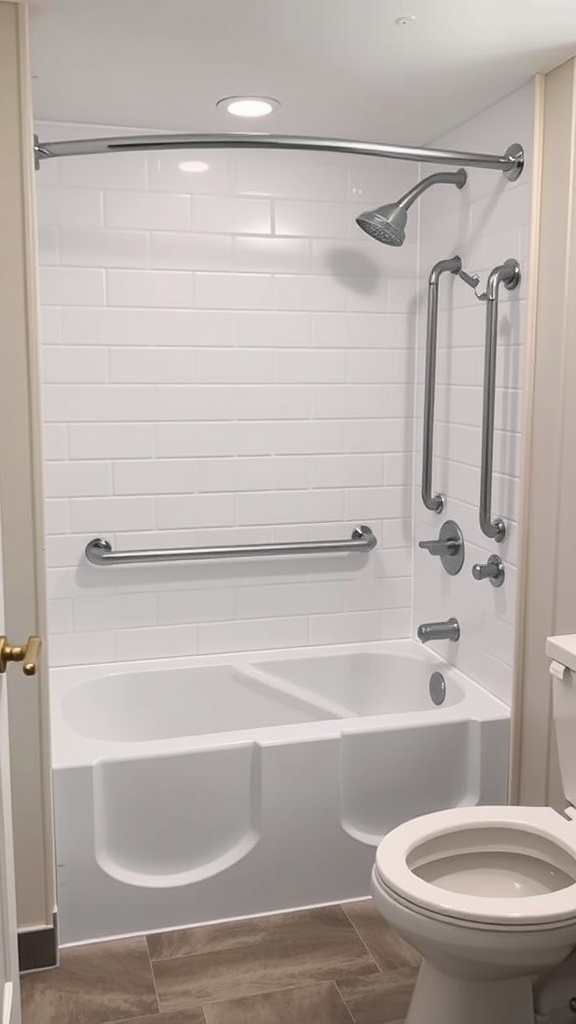 Accessible bathroom remodel with tub and grab bars.