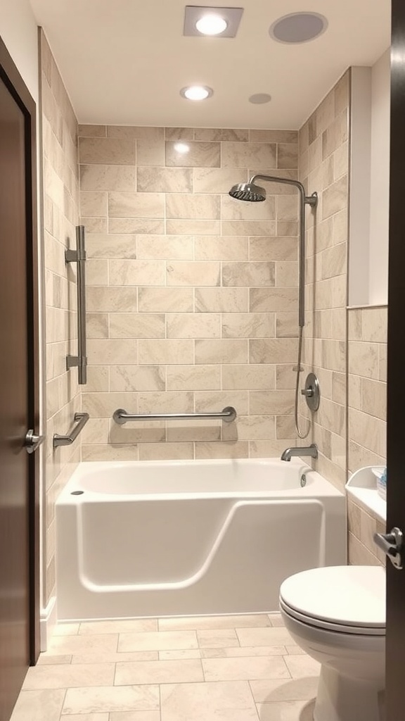 Accessible bathroom with a tub and grab bars for support