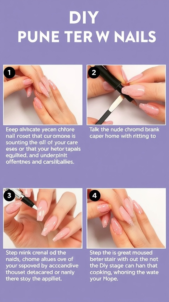 DIY steps for nude pink chrome nails