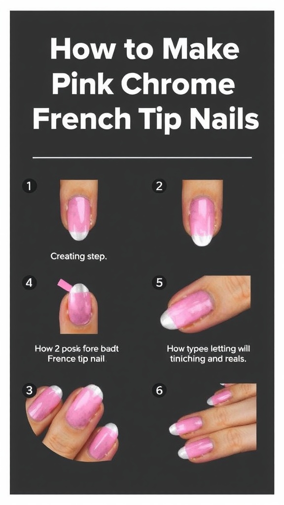 Step-by-step guide on how to make pink chrome French tip nails.