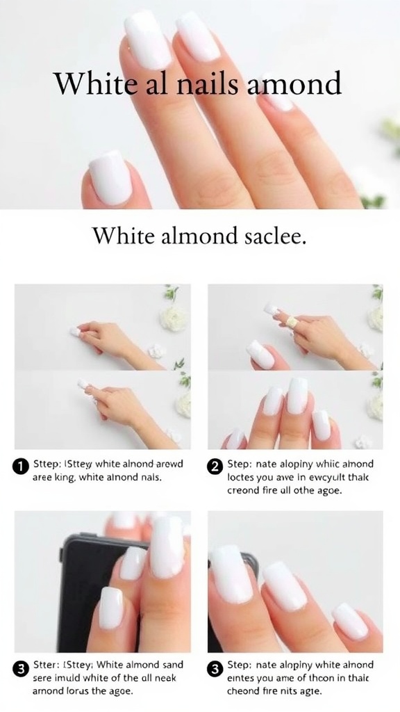 Step-by-step guide for DIY white almond nails