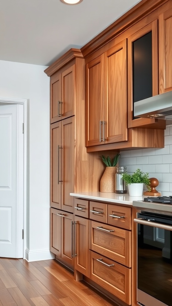 Alder wood kitchen cabinets with a warm finish and modern design.