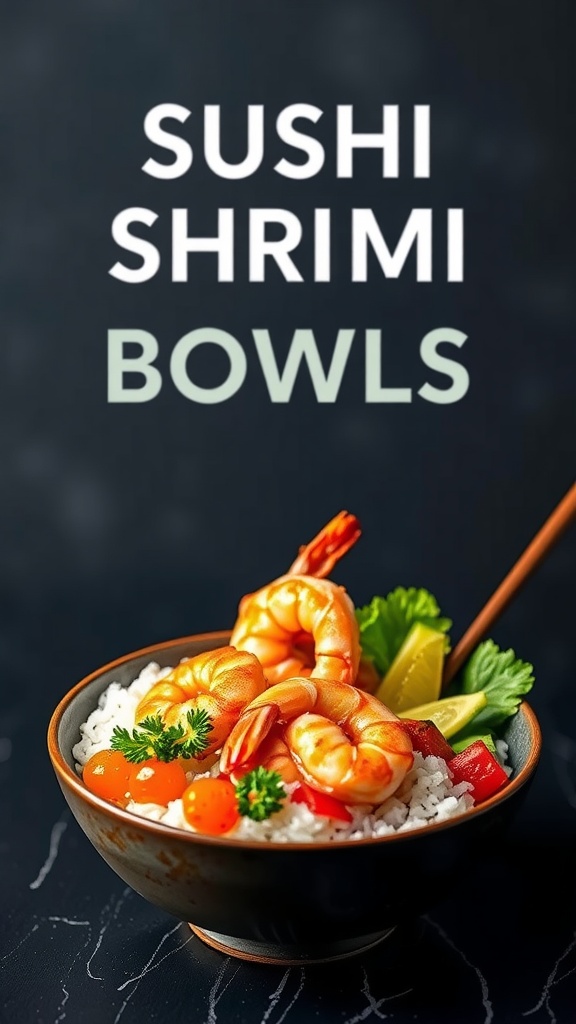 A delicious bowl of Dynamite Shrimp Sushi with shrimp, rice, and fresh vegetables.