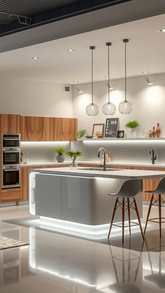 Modern kitchen with LED lighting over the island and stylish design