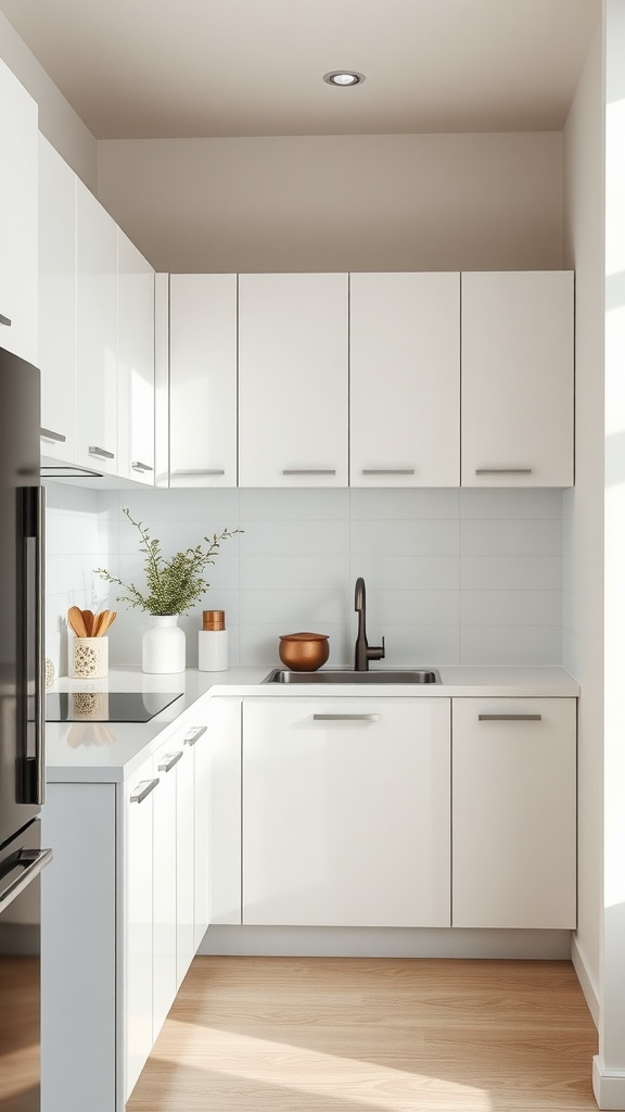 Minimalist kitchen with white cabinetry and sleek design