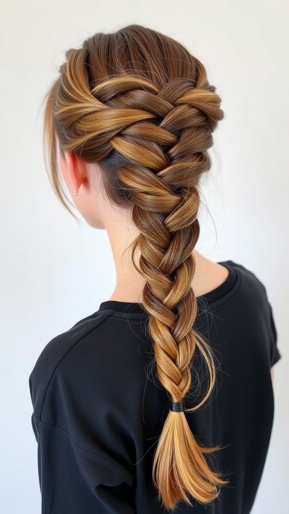 A stylish feed-in braid ponytail hairstyle showing a beautiful braid.
