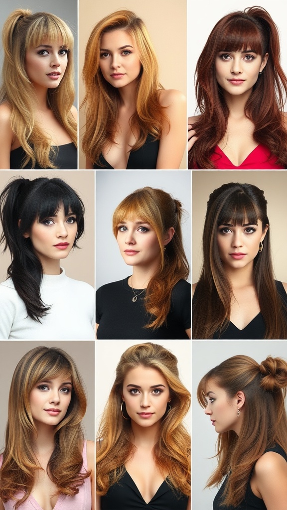 Various women showcasing long mullet hairstyles in different styles and colors
