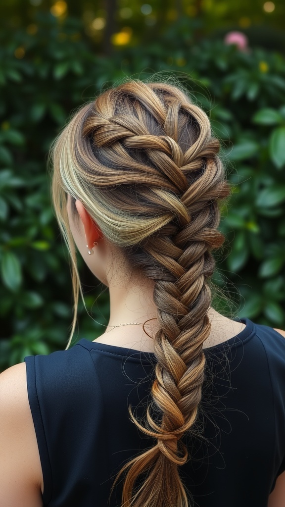 A beautifully styled fishtail braid with blended hair colors.