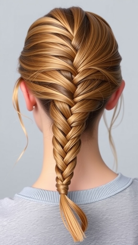 A fishtail braid that transitions into a ponytail, showcasing a sophisticated hairstyle.