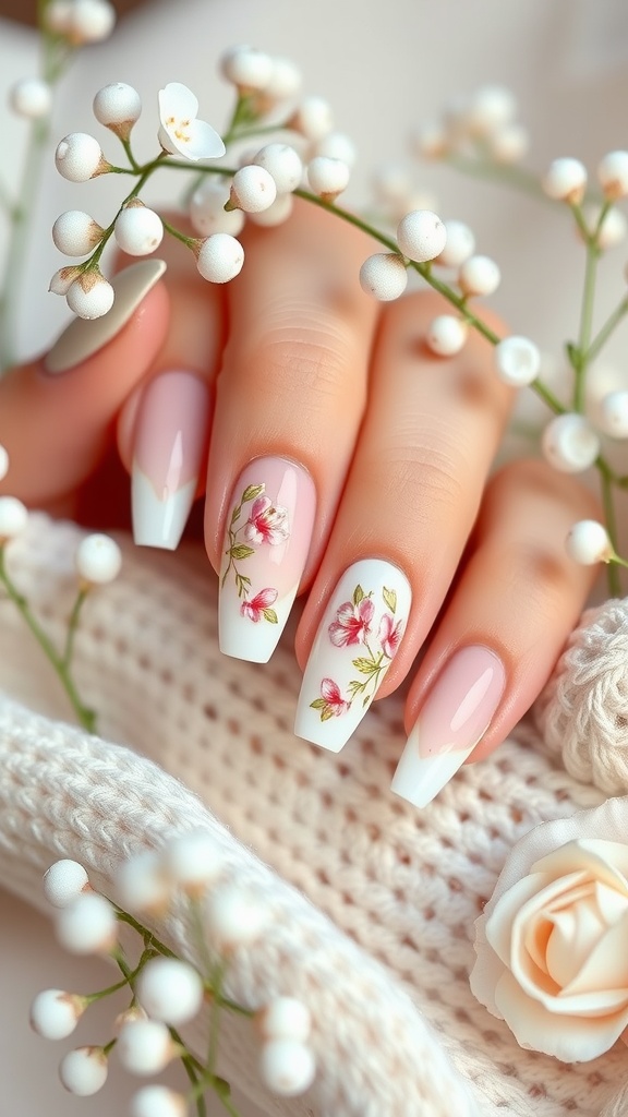 Nails with French tips and floral accents