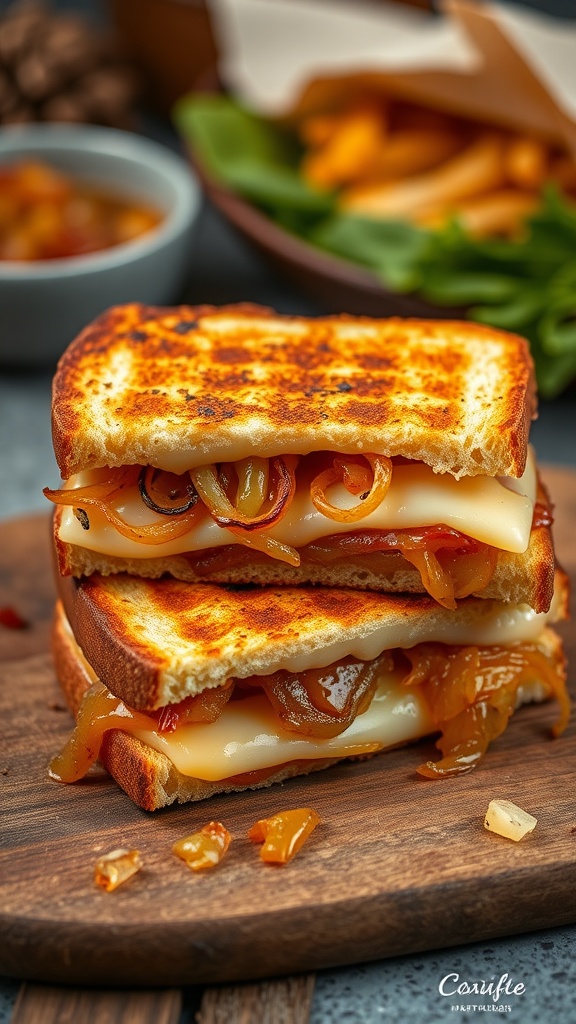 A delicious French Onion Grilled Sandwich with melted cheese and caramelized onions.