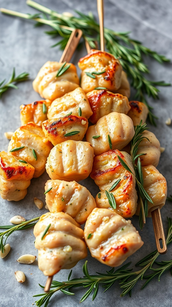 Chicken kabob skewers marinated with garlic and rosemary