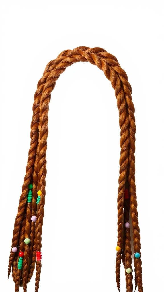Ginger braided hairstyle with colorful beads