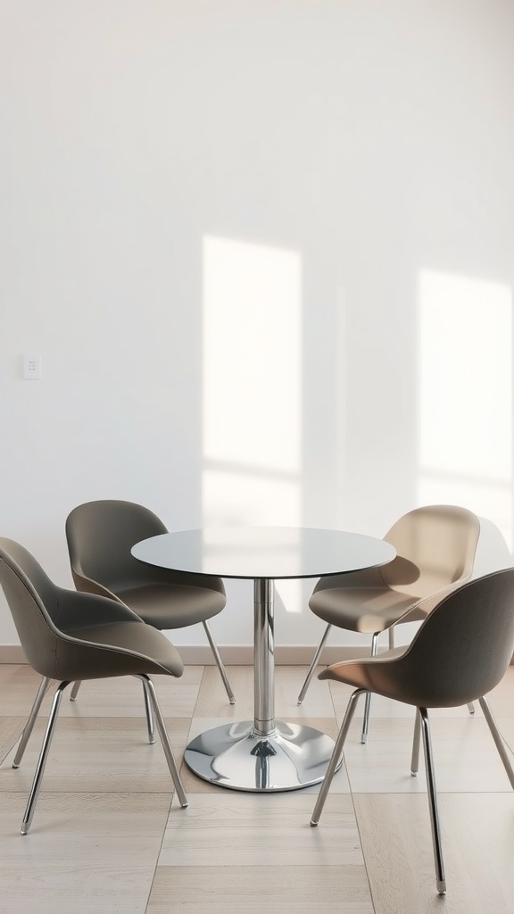 A modern glass top table with four chairs in a bright kitchen setting.