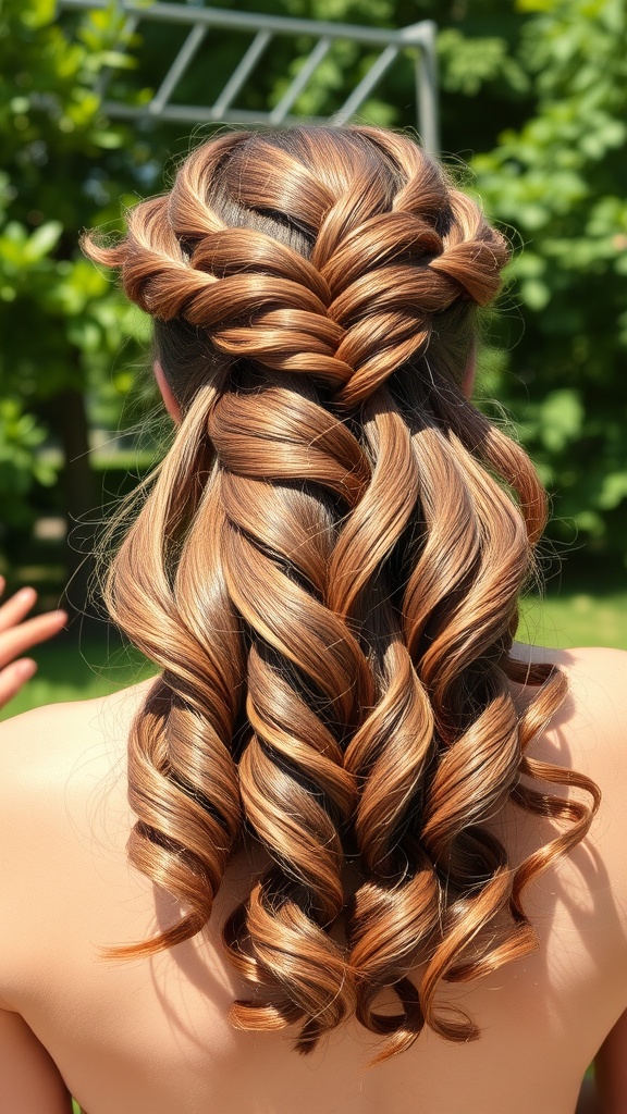 Half-up curly braid hairstyle with bouncy curls