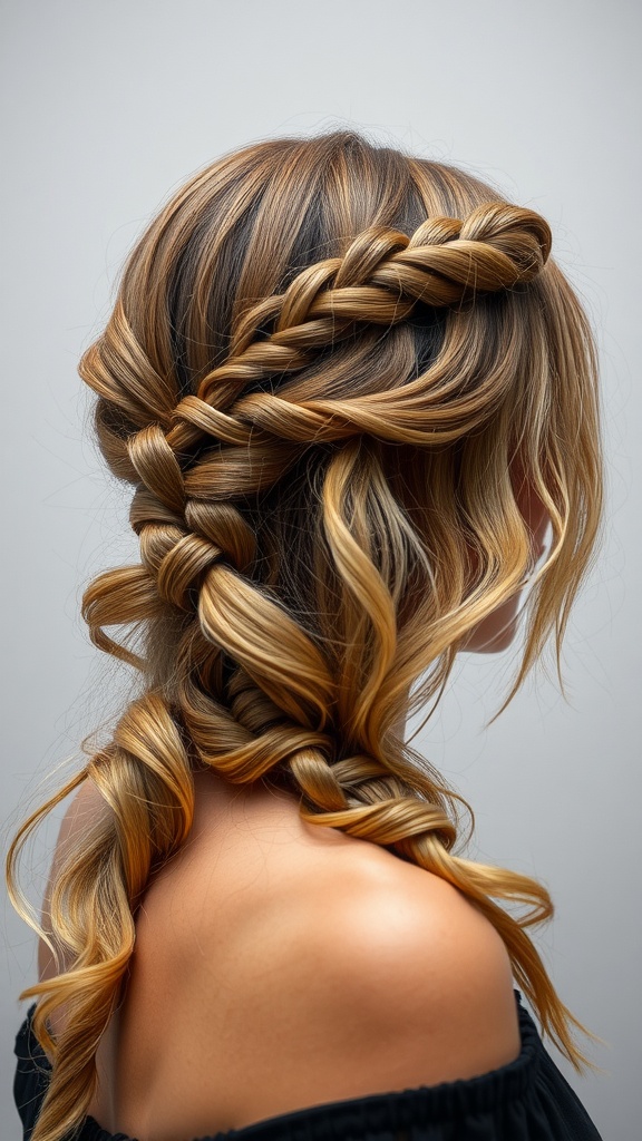 A woman with a half-up fishtail braid, showcasing a stylish and relaxed hairstyle.