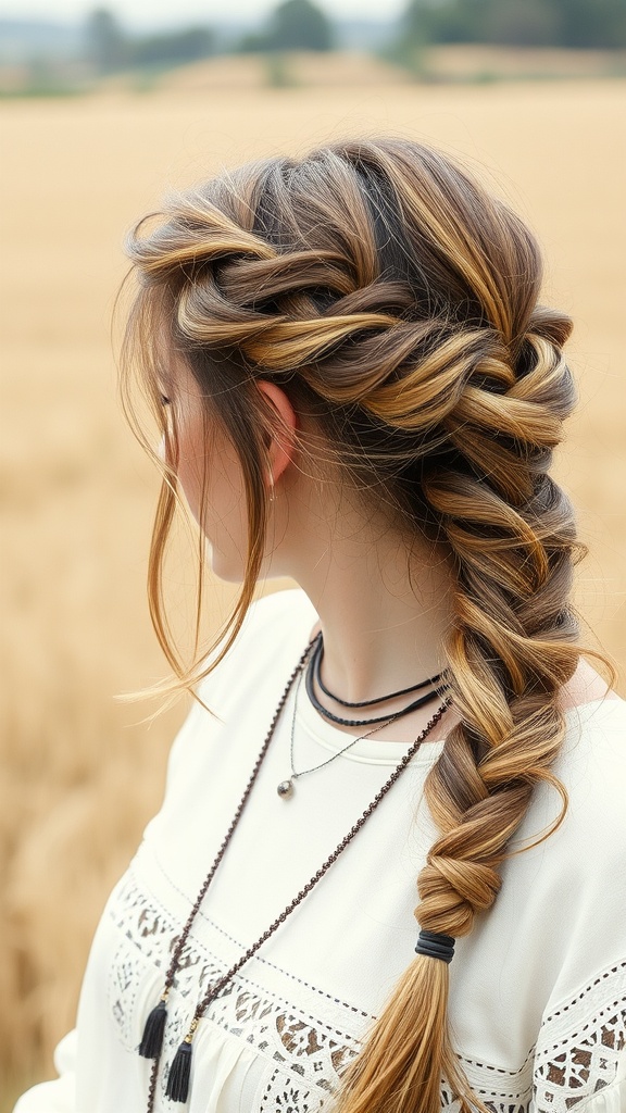 A woman with a half-up messy braid hairstyle, showcasing casual elegance.
