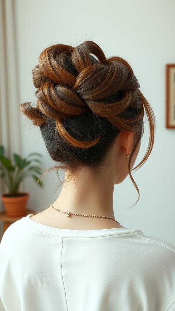 A half-up twist hairstyle with volume, showcasing elegant twists and soft waves.