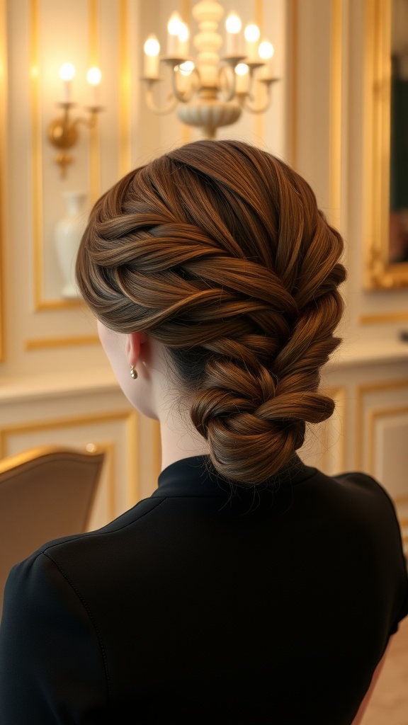A half braided updo hairstyle elegantly styled for a special occasion.