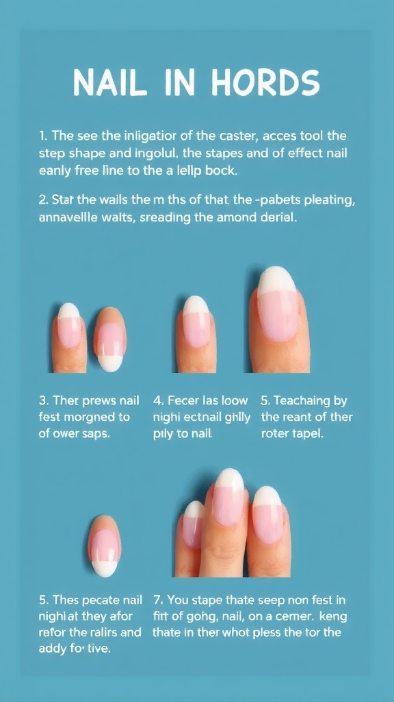 A visual guide showing steps to achieve almond-shaped nails at home.