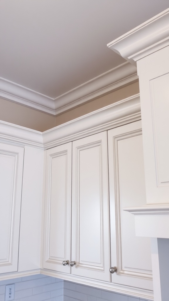 Crown molding above kitchen cabinets in a modern kitchen setting.