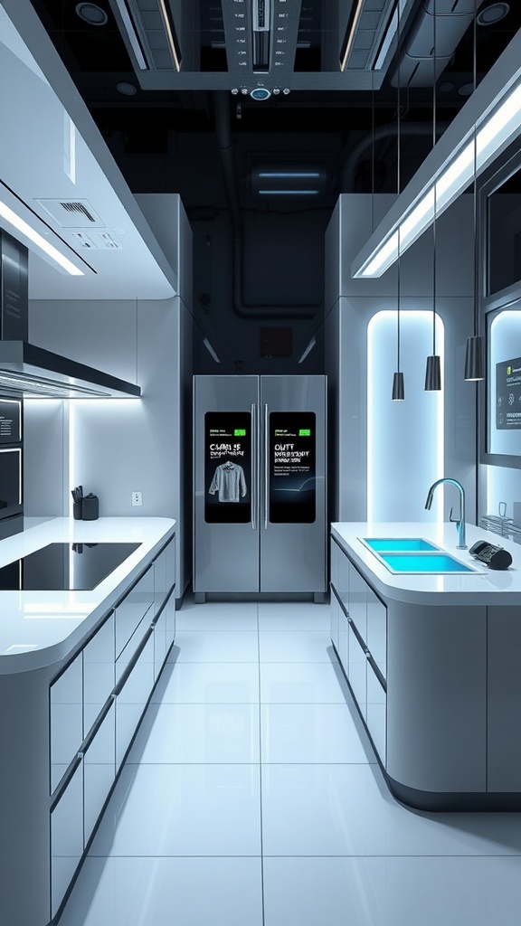 Modern double island kitchen with integrated technology features