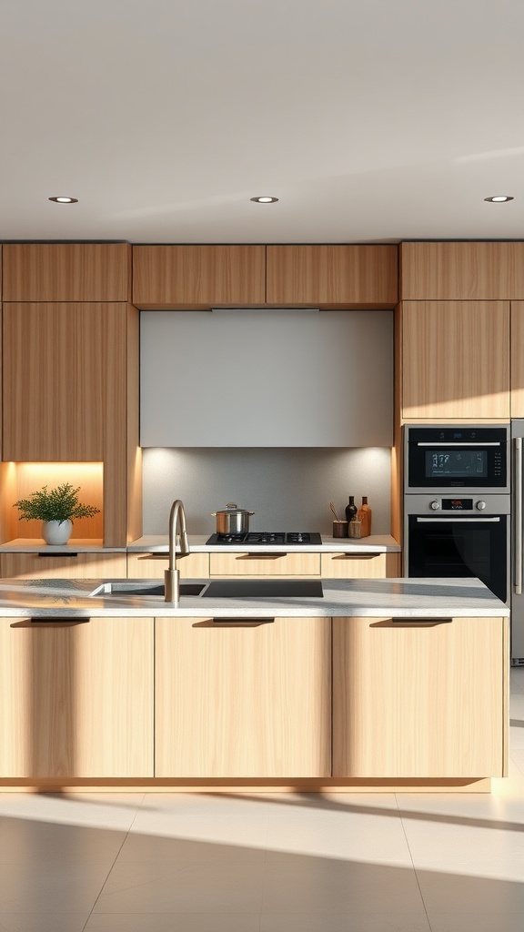 Modern kitchen island with built-in sink and appliances