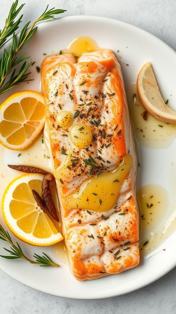 Baked salmon with lemon and garlic butter